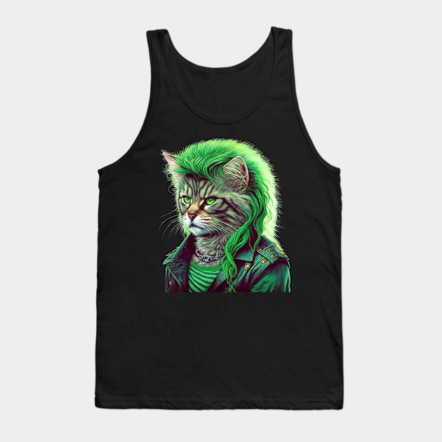 80s Heavy Metal Cat With Mullet Tank Top by DankFutura